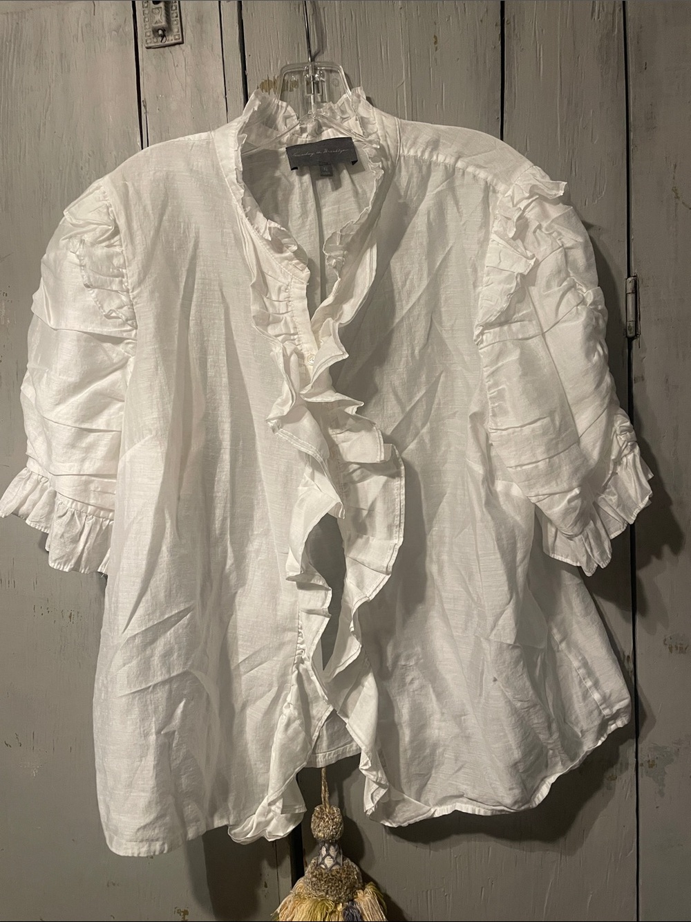 Sunday in Brooklyn White Ruffle Front Blouse